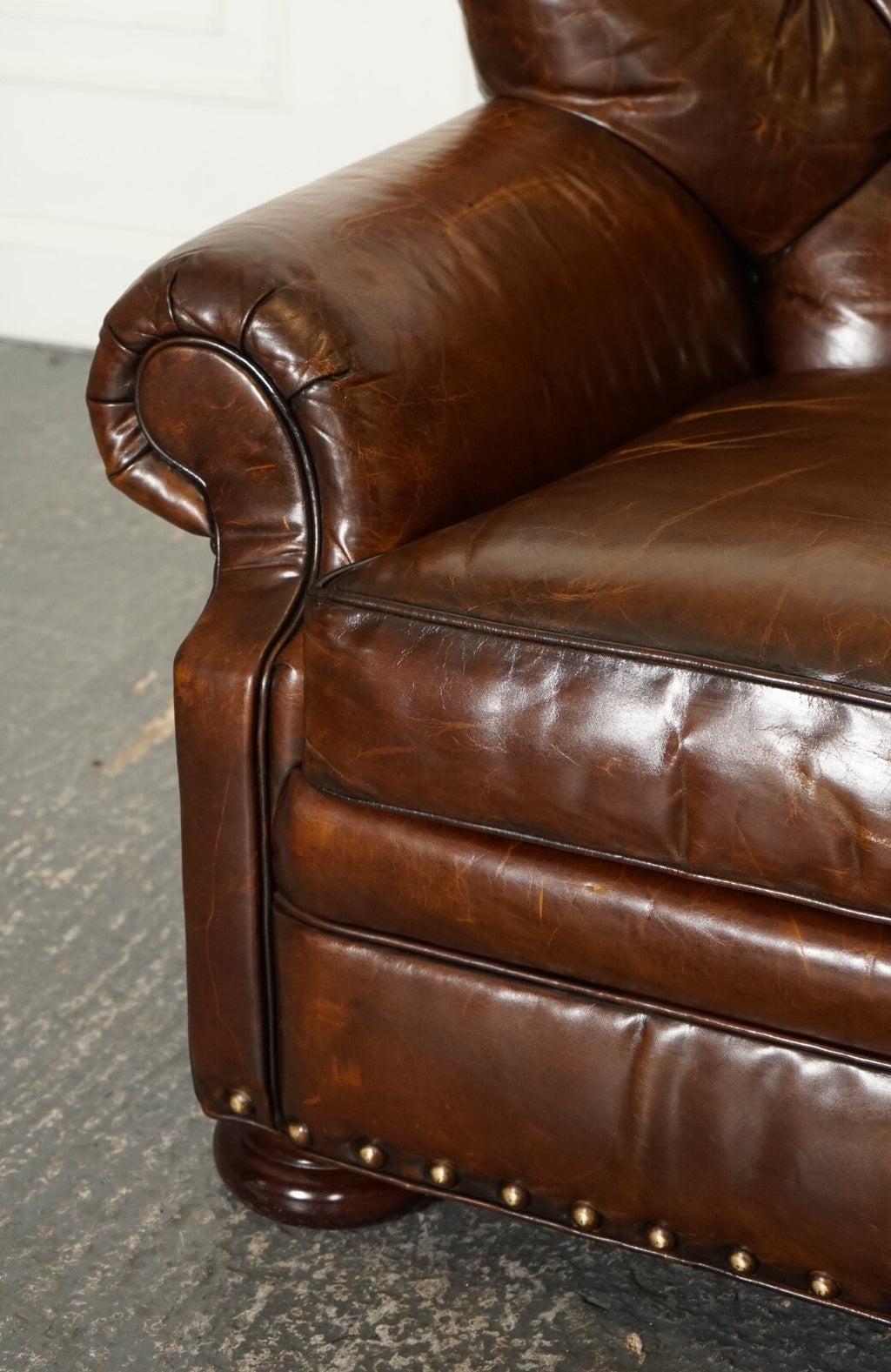 FULLY RESTORED HAND DYED LEATHER WRITERS READING ARMCHAIR WITH FOOTSTOOL