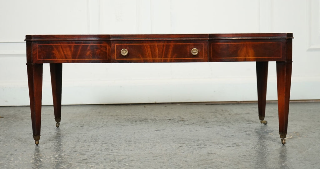 VINTAGE HEIRLOOM WEIMAN BROWN LEATHER TOP COFFEE TABLE