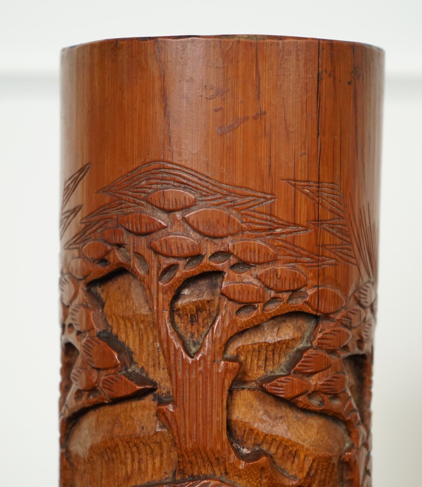 OLD CHINESE BAMBOO BRUSH POT DRIED FLOWER VASE
