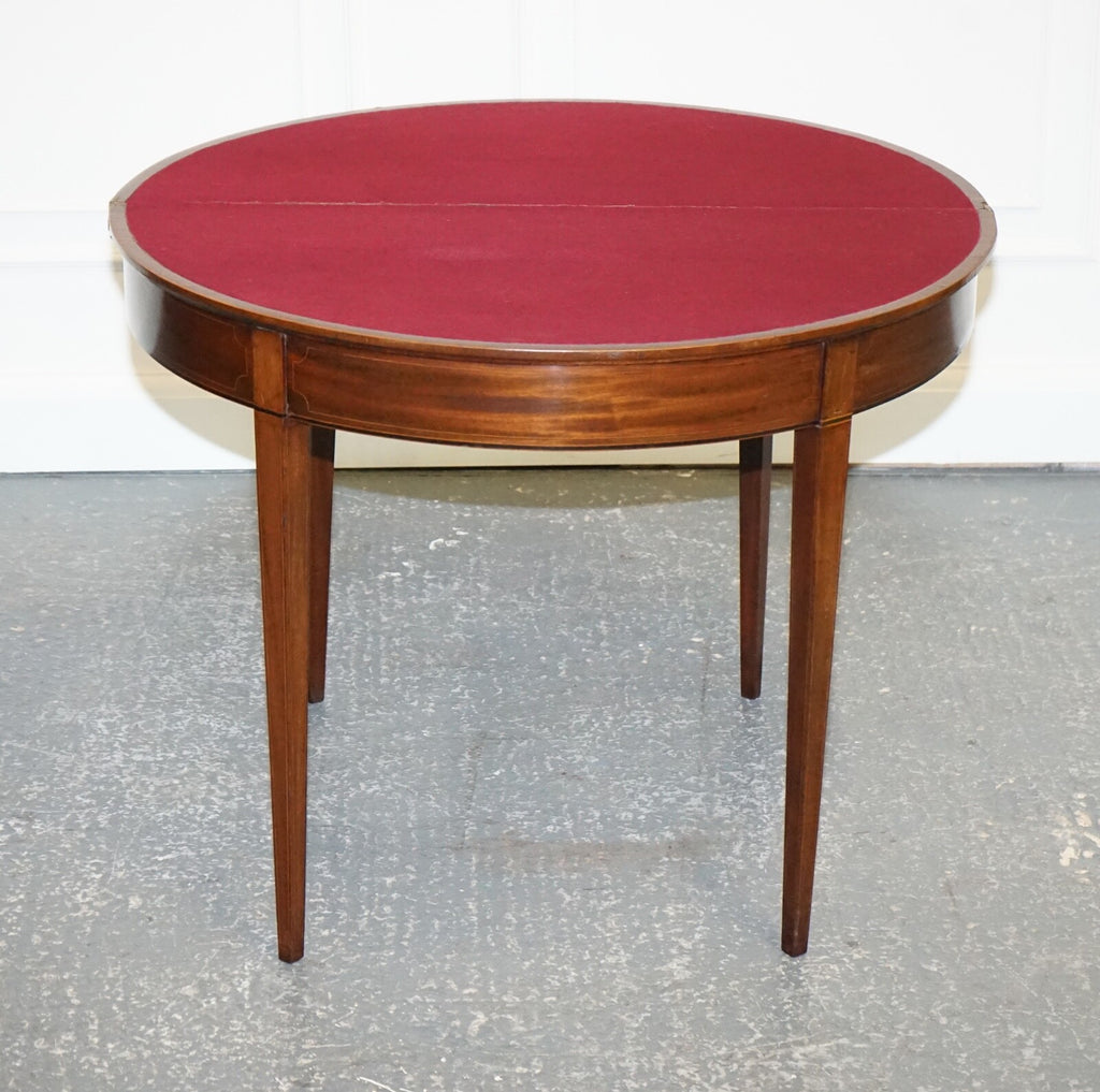 FINE ANTIQUE CIRCA 1890 CONSOLE GAMES DEMI LUNE HALLWAY CARD TABLE UNFOLDS