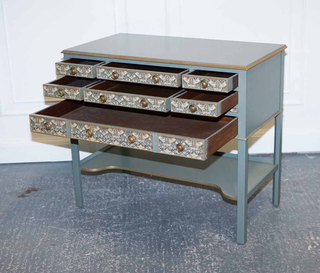 EUCALYPTUS GREEN & GOLD CONSOLE TABLE SIDEBOARD STRAWBERRY THIEF WILLIAM MORRIS