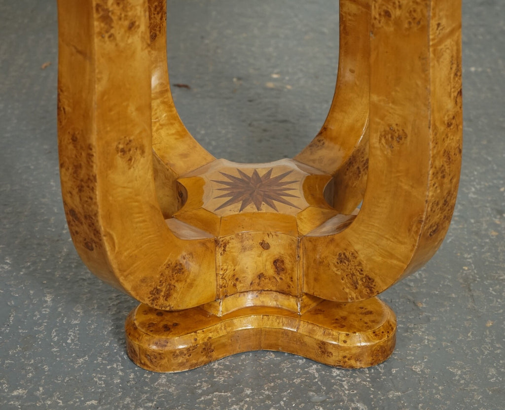 ART DECO BURR WALNUT CIRCULAIR PEDESTAL ROUND CONSOLE CENTER TABLE J1