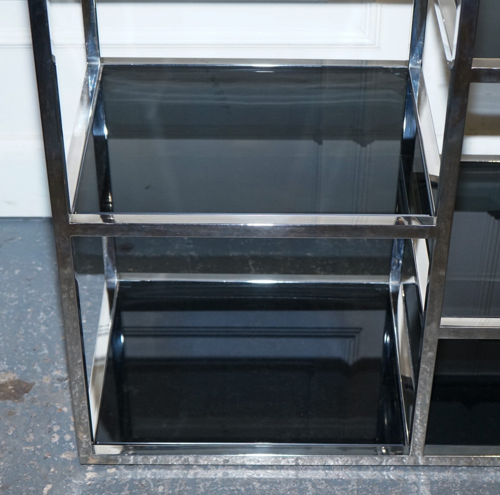 SHOWROOM CASA PADRINO SMOKED GLASS POLiSHED STAINLESS STEEL CONSOLE TABLE