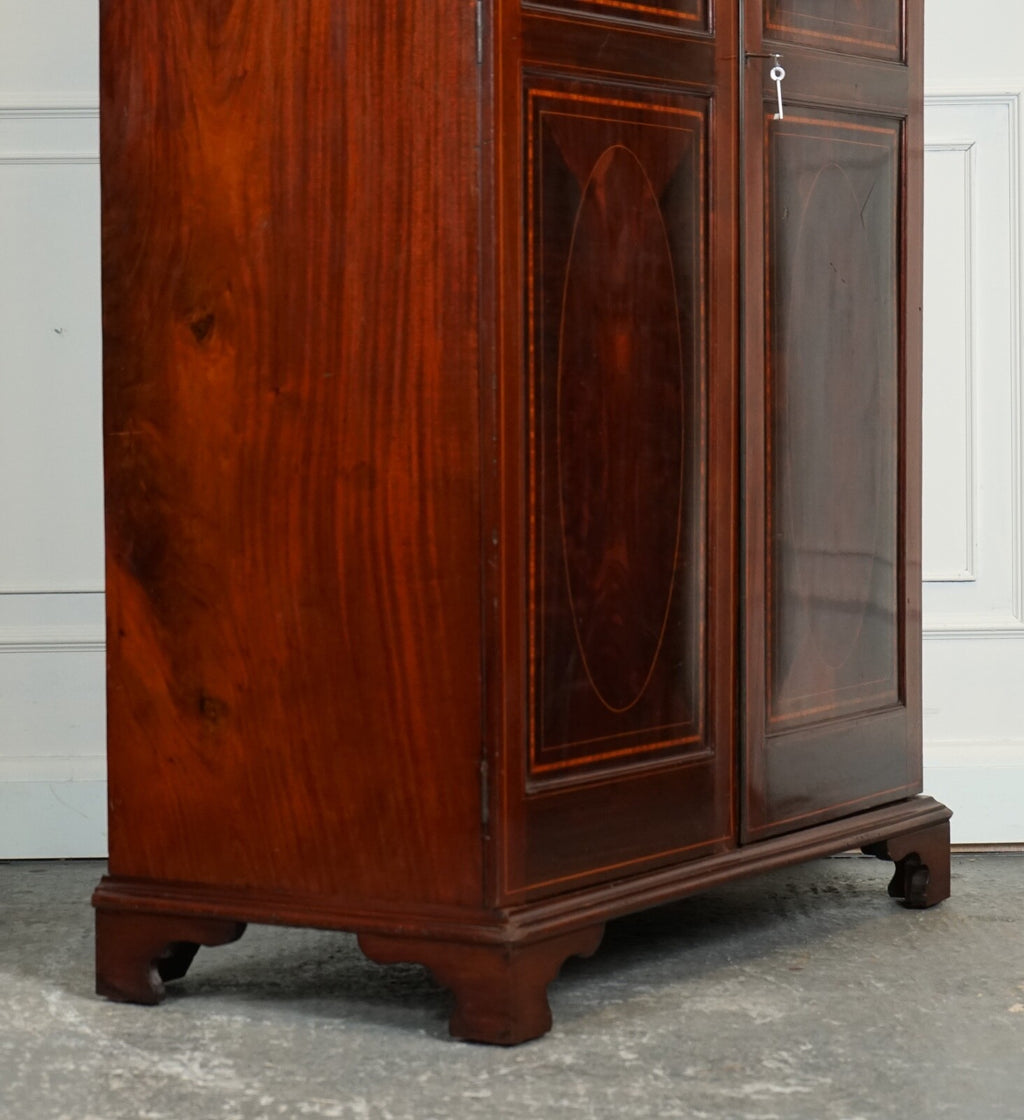 EDWARDIAN FLAMED HARDWOOD SHERATON REVIVAL DOUBLE WARDROBE J1