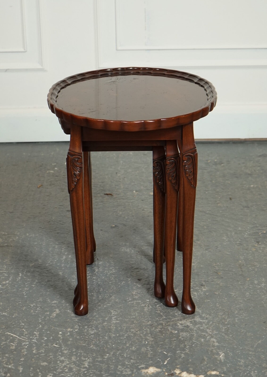 VINTAGE BEVAN FUNNEL NEST OF TABLES WITH PIE CRUST TOP J1