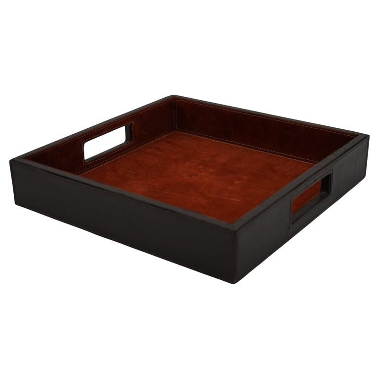 VINTAGE FAUX LEATHER SERVING DECORATIVE BUTLER TRAY WITH SUEDE LINING