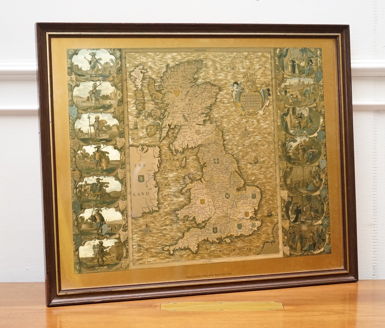 VINTAGE GOLD FOIL MAP OF THE BRITISH ISLES 1646 BY JOANNES JANSSEN