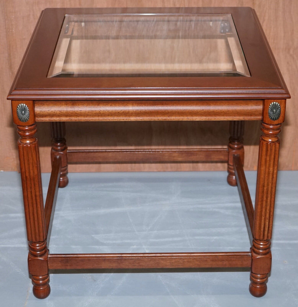 PAIR OF BEAUTIFUL WOODEN SIDE TABLES WITH GLASS TOP