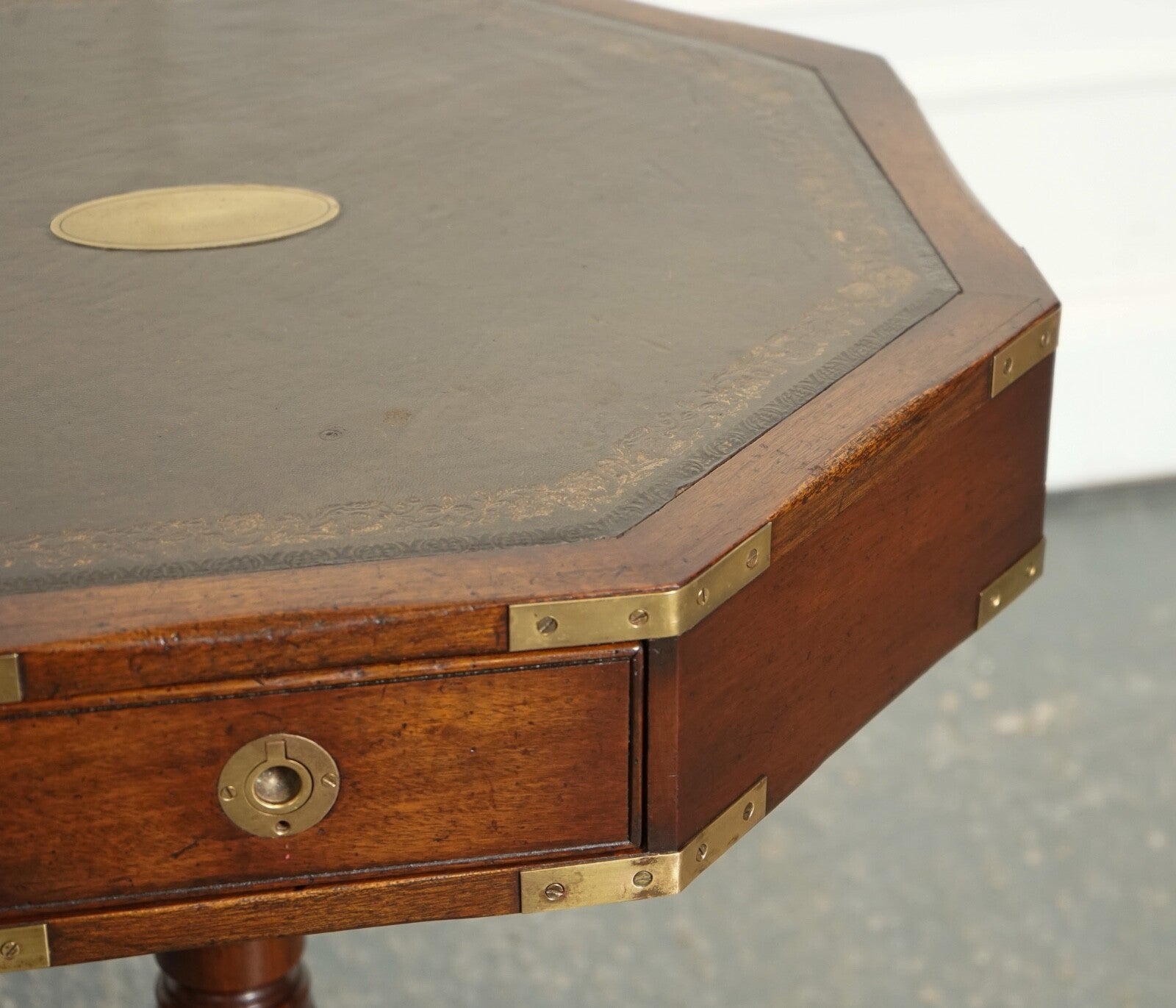 REVOLVING MILITARY CAMPAIGN REGENCY STYLE DRUM SIDE END TABLE BEVAN FUNNELL