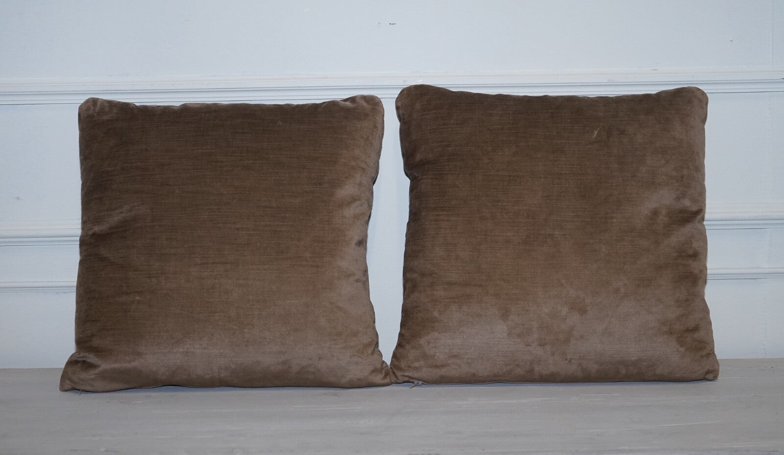LOVELY VINTAGE PAIR OF BROWN FEATHER FILLED SCATTER CUSHIONS