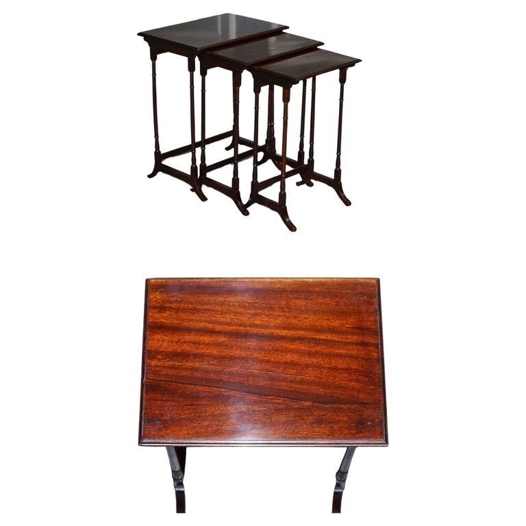 VICTORIAN NEST OF THREE NESTING TABLES SIDE TABLES WITH BAMBOO LEGS