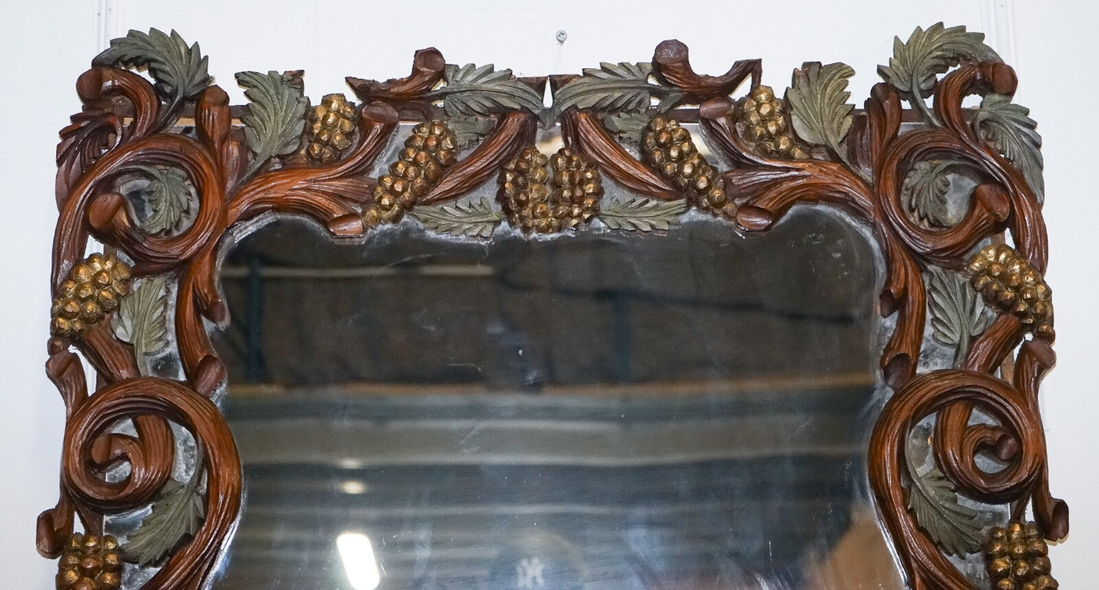 VINTAGE BLACK FORREST STYLE HEAVILY CARVED WOODEN WALL MIRROR VERY DECORATIVE
