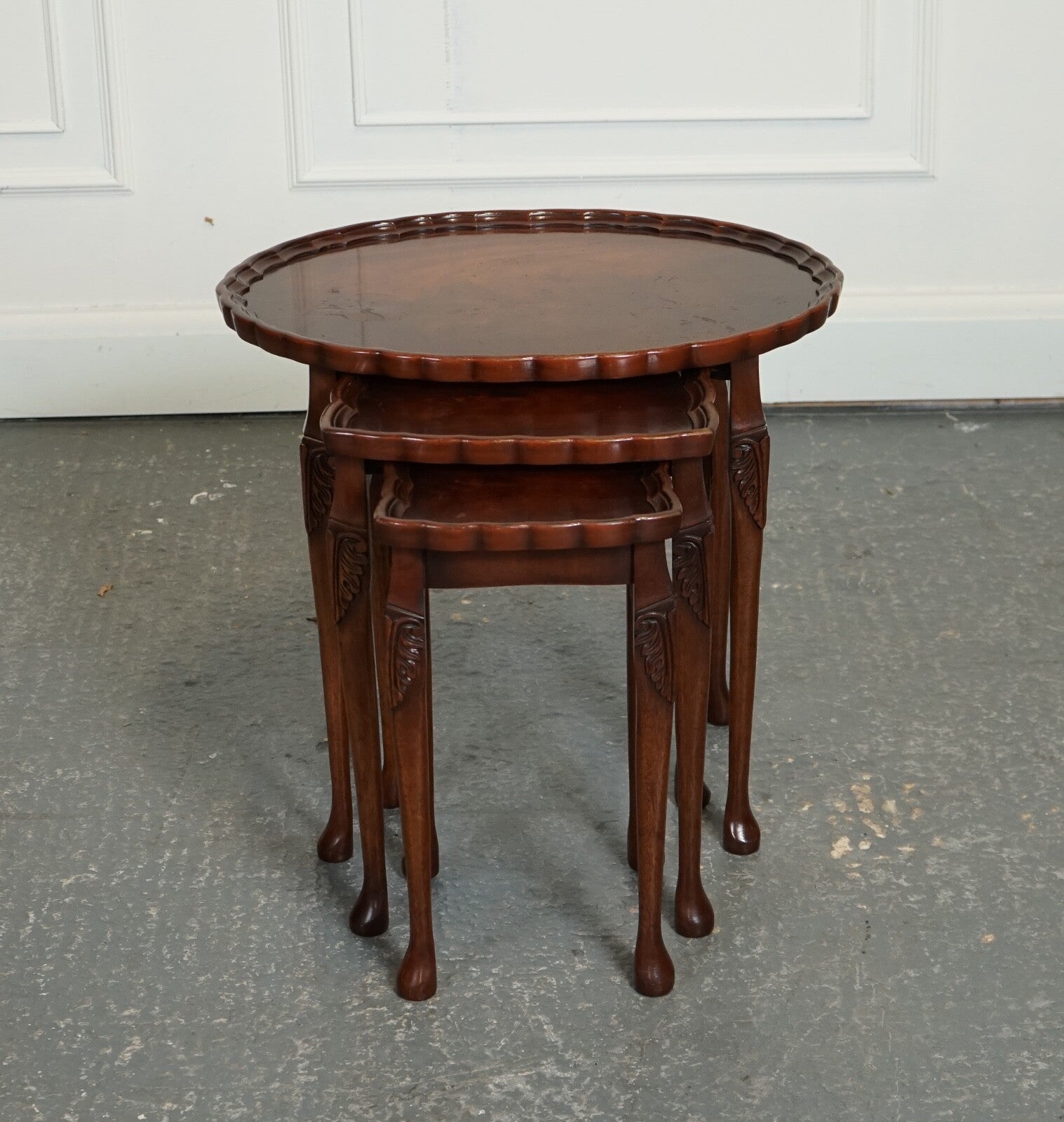 VINTAGE BEVAN FUNNEL NEST OF TABLES WITH PIE CRUST TOP J1