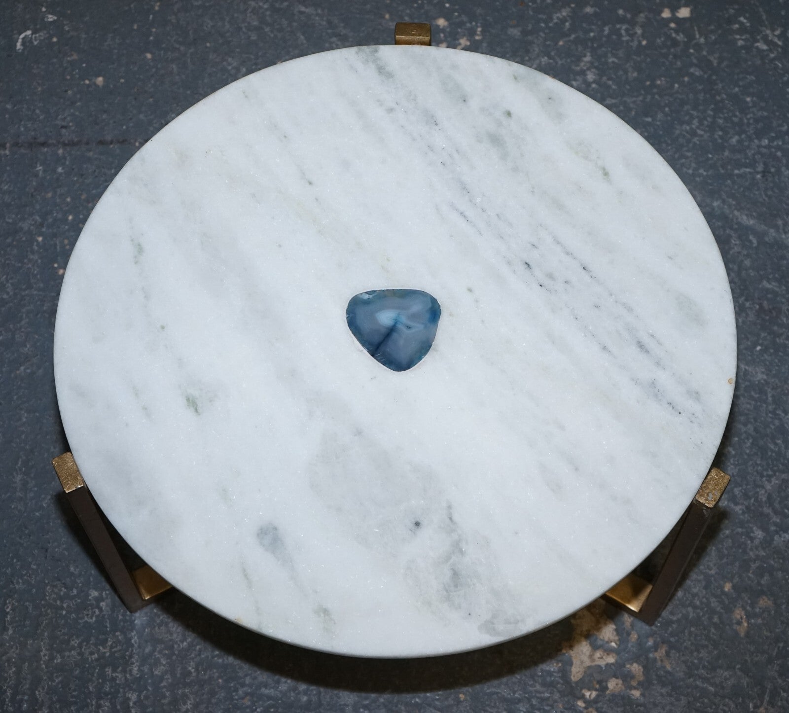 STUNNING EX SHOWROOM MARBLE IRON & BLUE AGATE STONE SIDE COFFEE TABLES