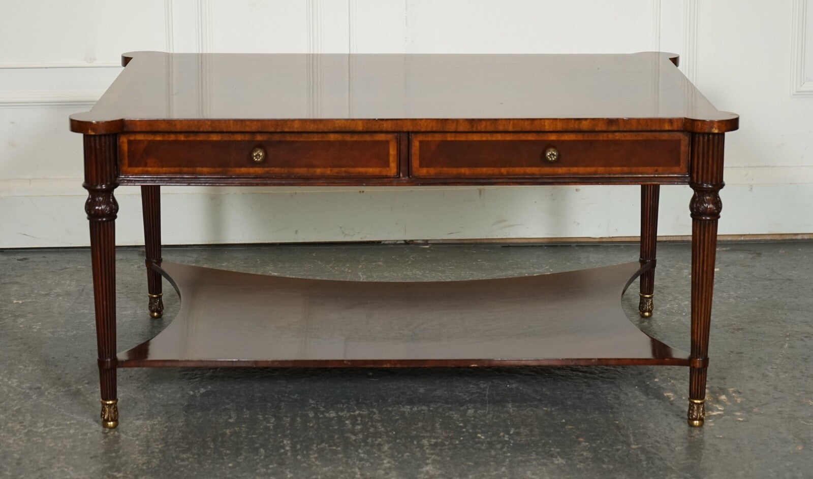 REGENCY STYLE COFFEE TABLE WITH FOUR DRAWERS BRASS FEET