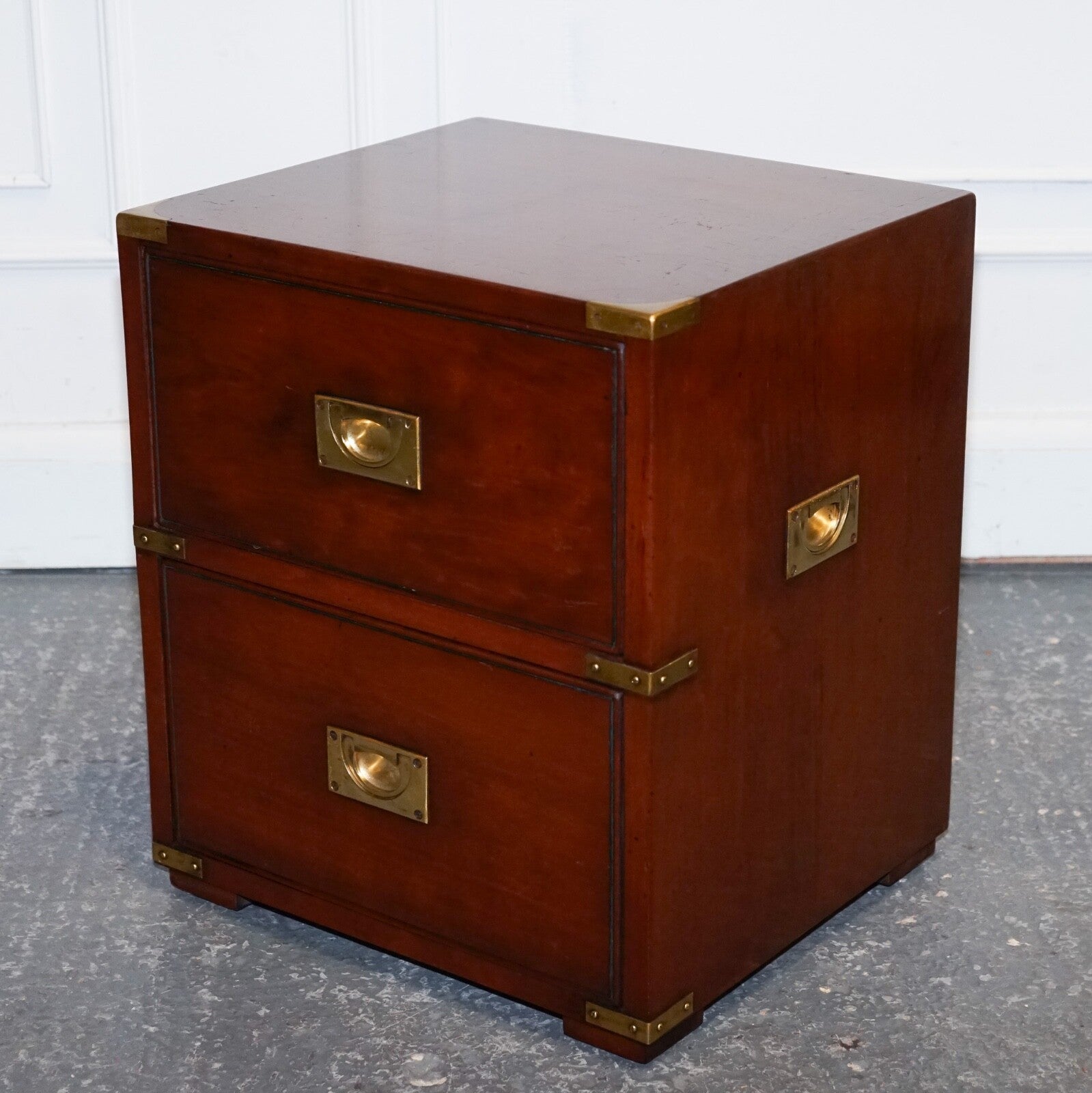 LOVELY MILITARY CAMPAIGN HARRODS KENNEDY BEDSIDE NIGHTSTAND TWO DRAWERS
