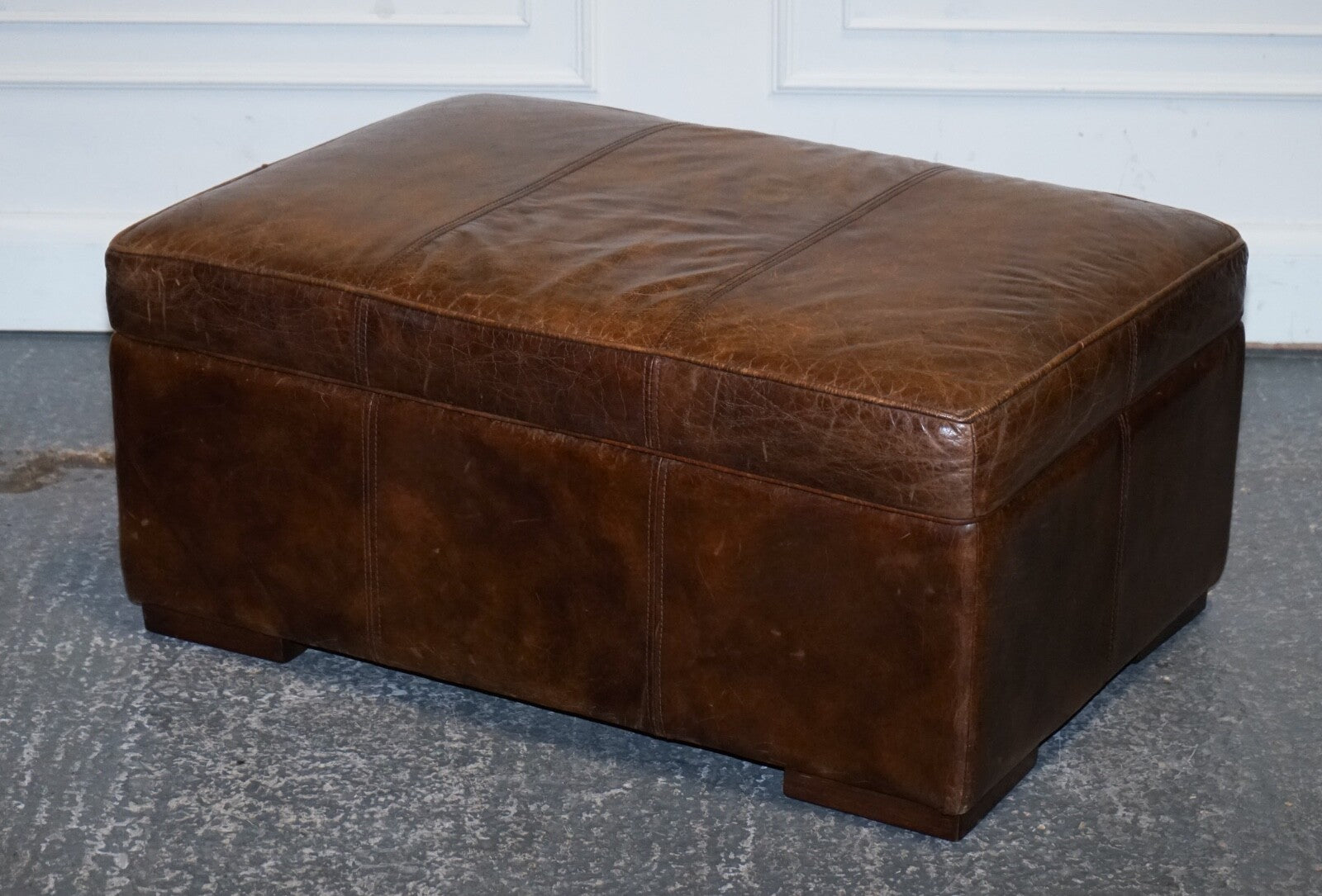 VINTAGE HALO REGGIO GROUCHO BROWN LEATHER OTTOMAN FOOTSTOOL WITH STORAGE SPACE
