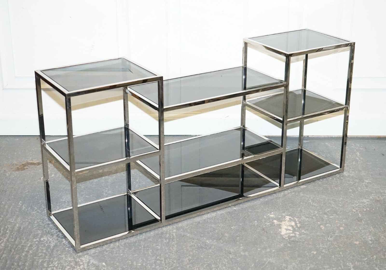 SHOWROOM CASA PADRINO SMOKED GLASS POLiSHED STAINLESS STEEL CONSOLE TABLE