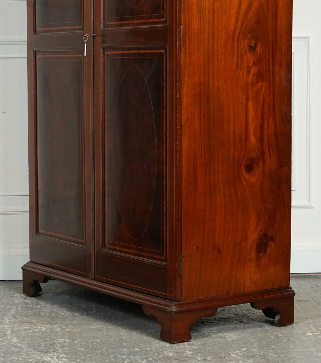EDWARDIAN FLAMED HARDWOOD SHERATON REVIVAL DOUBLE WARDROBE J1