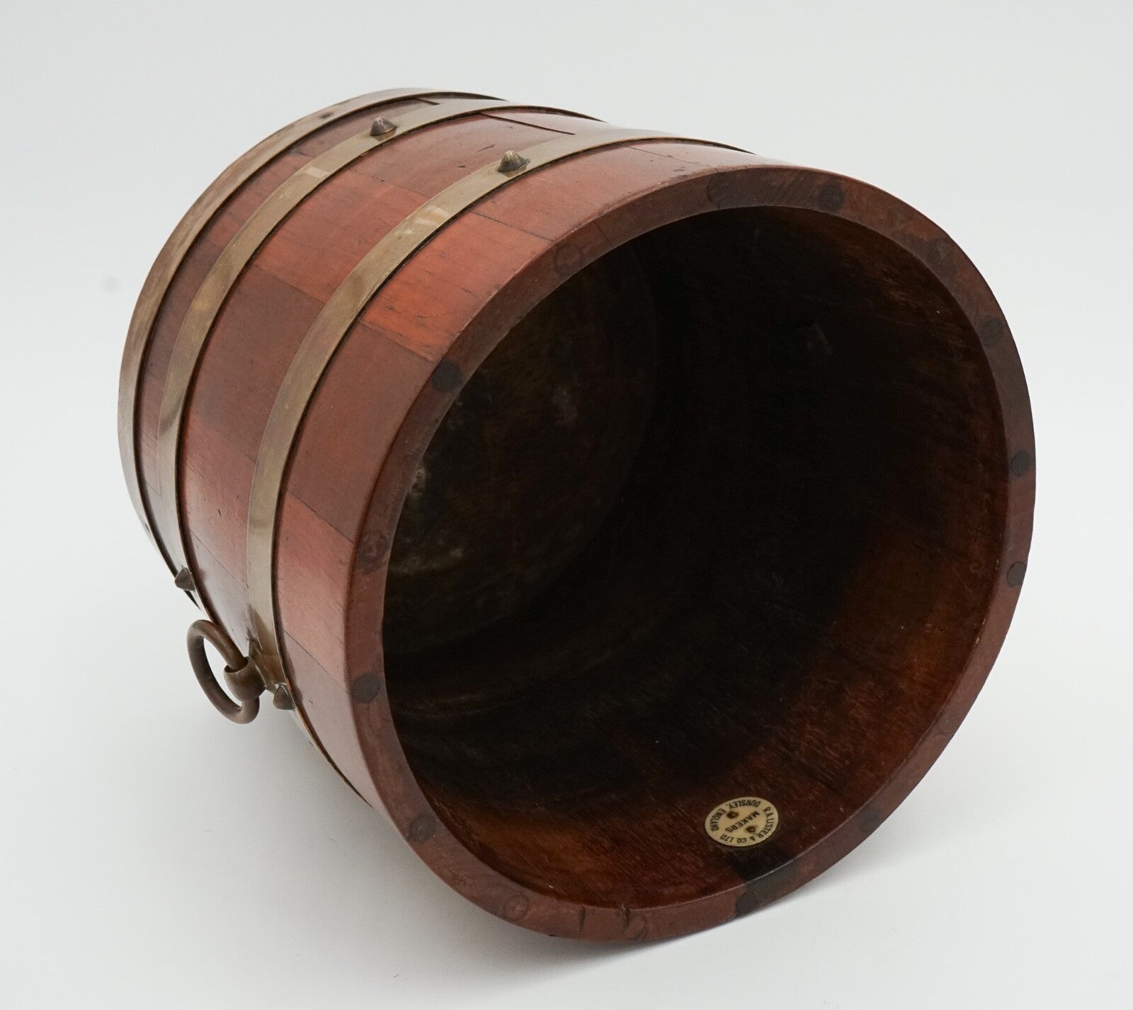 ANTIQUE R.A. LISTER & CO OAK BUCKET BRASS BRACES STUNNING PATINA