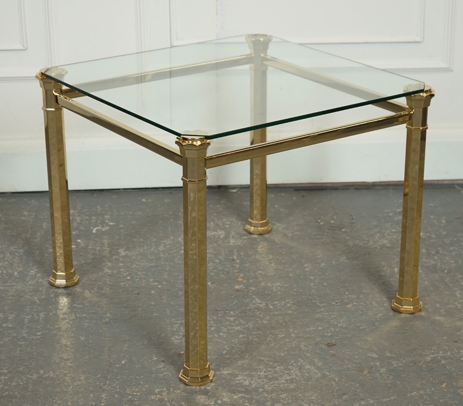 SET OF 1970'S HOLLYWOOD REGENCY GOLDEN BRASS GLASS NEST OF TABLES SIDE TABLE  J1