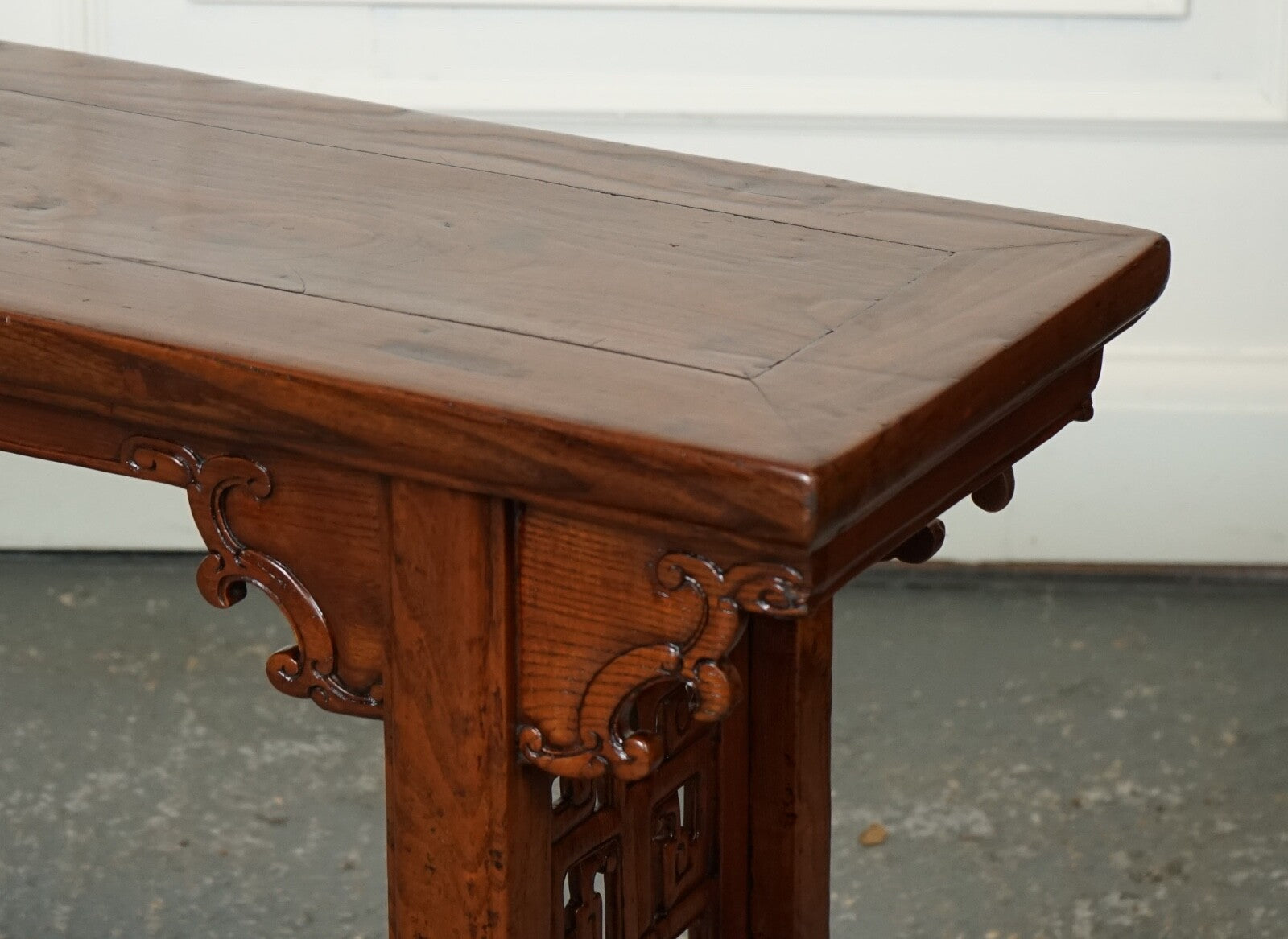 LATE 19TH CENTURY CHINESE ALTAR TABLE BENCH ELM WOOD J1