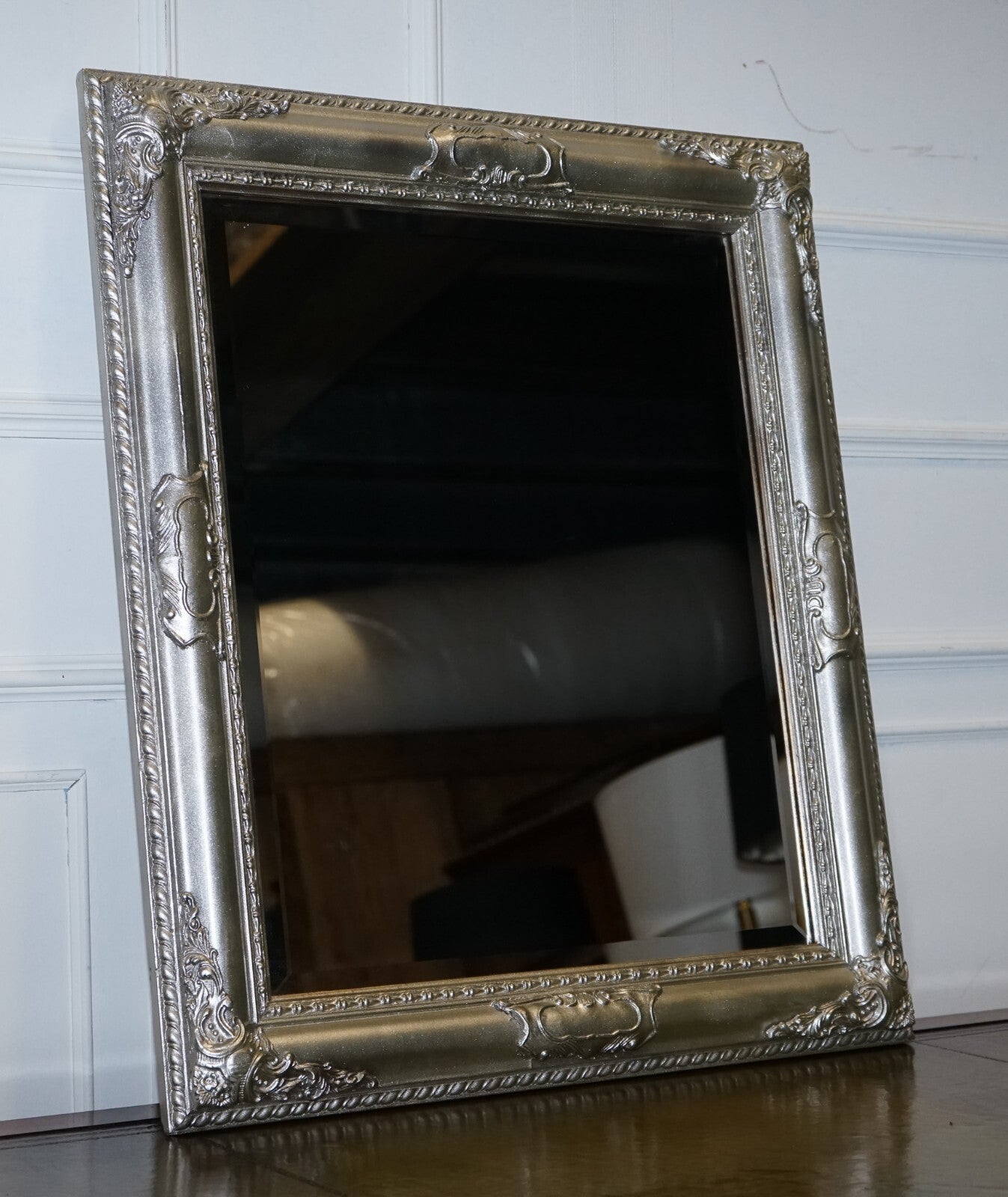VINTAGE SILVER CARVED SILVER BEVELLED RECTANGULAR MiRROR