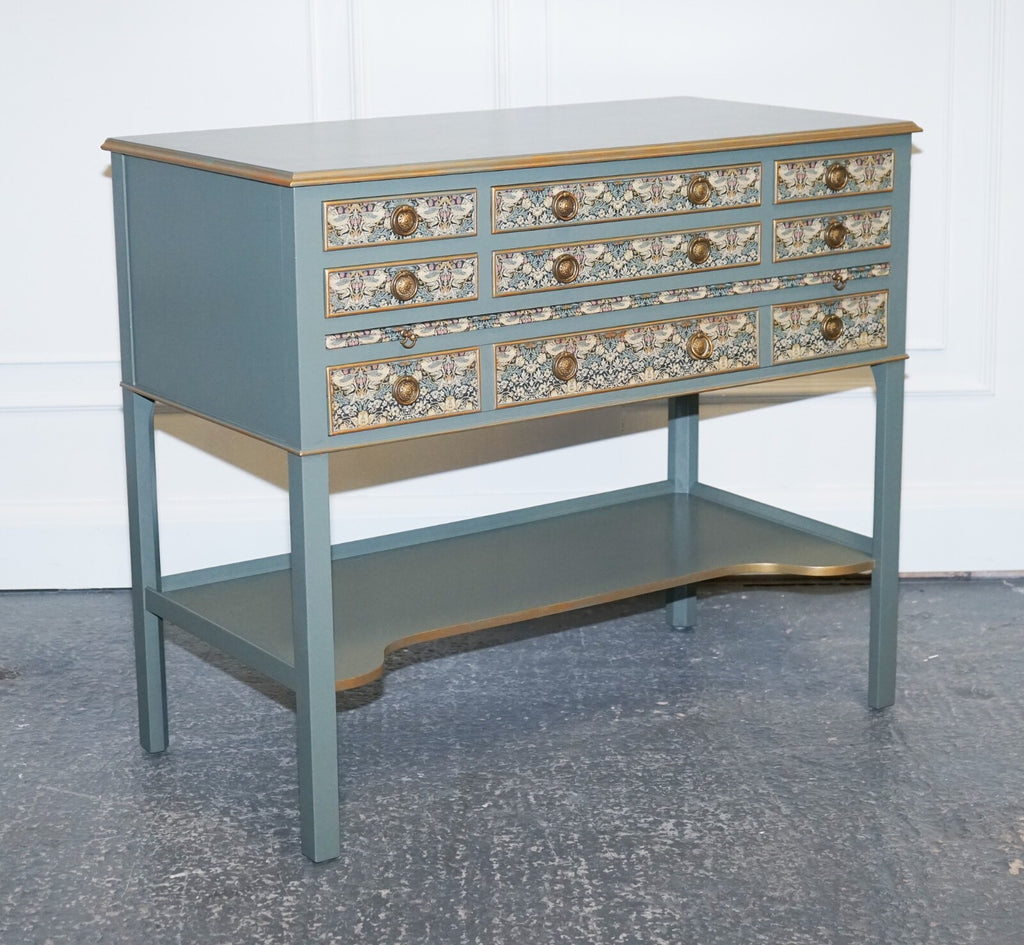 EUCALYPTUS GREEN & GOLD CONSOLE TABLE SIDEBOARD STRAWBERRY THIEF WILLIAM MORRIS