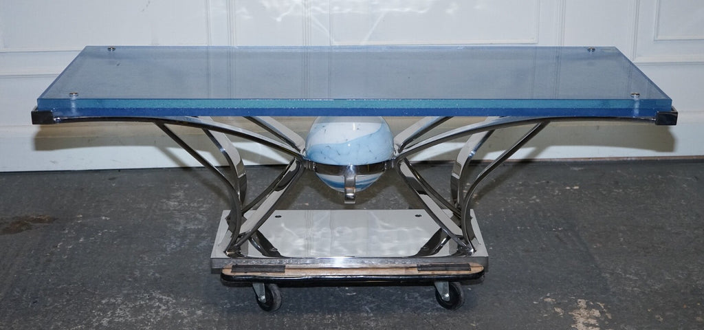 RARE CUSTOM HAND MADE GLASS MARINE GRADE STAINLESS STEEL COFFEE TABLE BY SOLIART