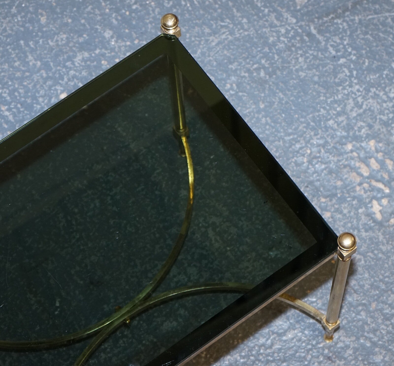 FRENCH HOLLYWOOD REGENCY 1960s BRASS & SMOKED GLASS COFFEE TABLE