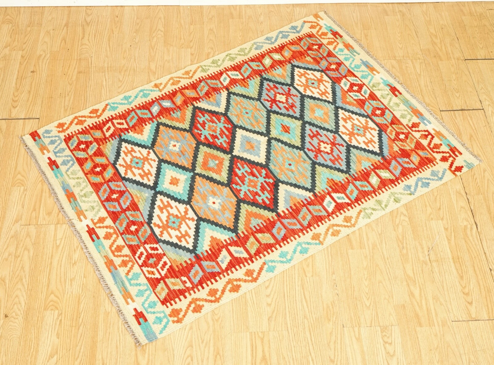 LOVELY VINTAGE GEOMETRIC KILIM AZTEC RUG