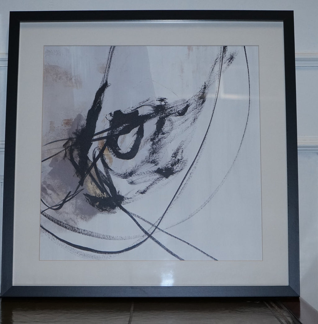 PAIR OF MODERN ART CHARCOAL STYLE WALL PAINTINGS  BLACK FRAME 1/2