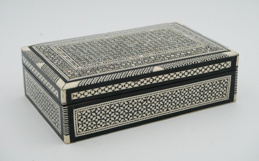 MOORISH MICRO MOSAIC INLAID MOTHER OF PEARL TRINKET JEWELLERY STORAGE BOX