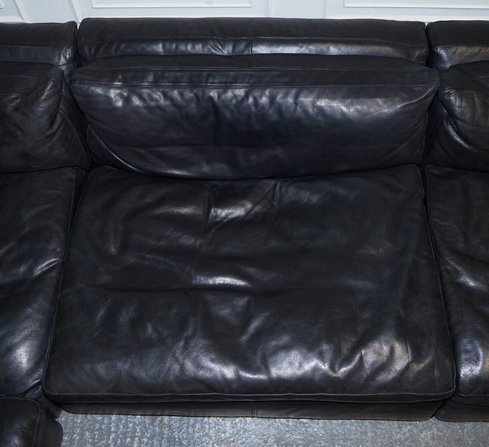 TIMOTHY OULTON ZENNA SECTIONAL GREY LEATHER SOFA FEATHER FILLED CUSHION RRP £10K