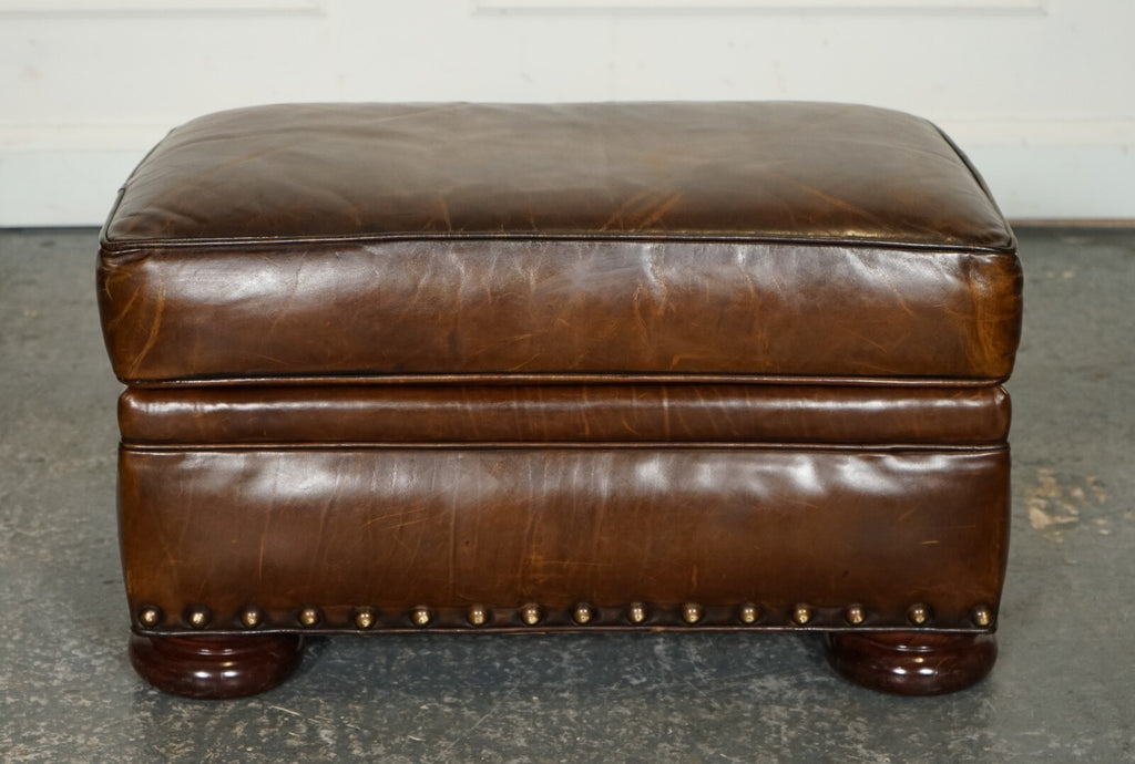 FULLY RESTORED HAND DYED LEATHER WRITERS READING ARMCHAIR WITH FOOTSTOOL