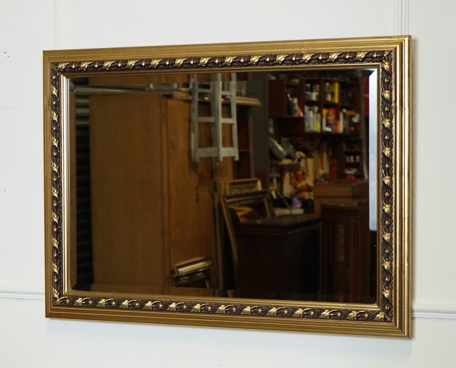 LOVELY GOLD ORNATE RECTANGLE BEVELLED MIRROR J1