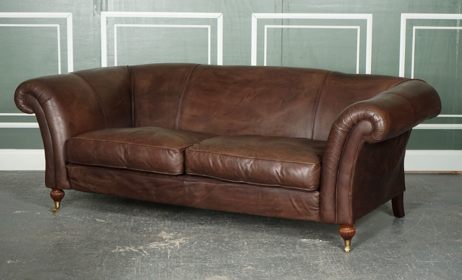 STUNNING MADE TO ORDER LARGE HERITAGE BROWN LEATHER 2 TO 3 SEATER SOFA