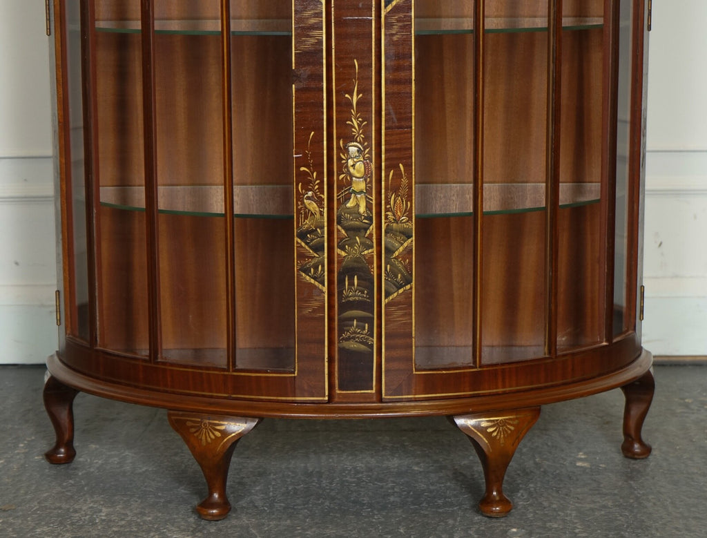 ORIENTAL CHINESE DWARF BOW FRONT DISPLAY CABINET WITH GLASS SHELVES