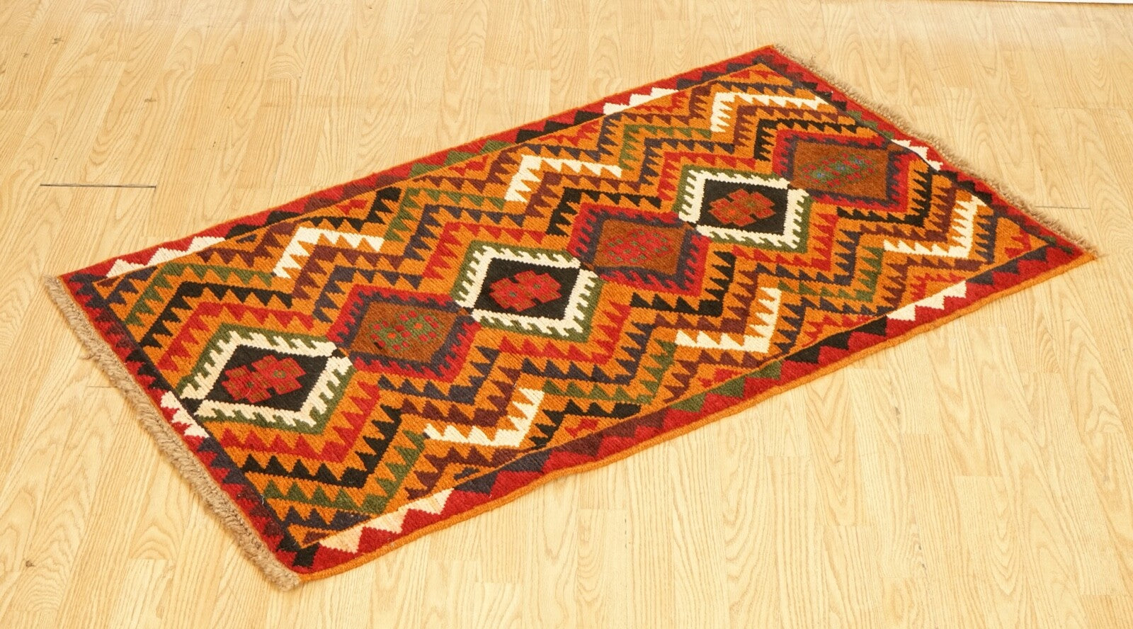 LOVELY VINTAGE GEOMETRIC KILIM AZTEC RUG