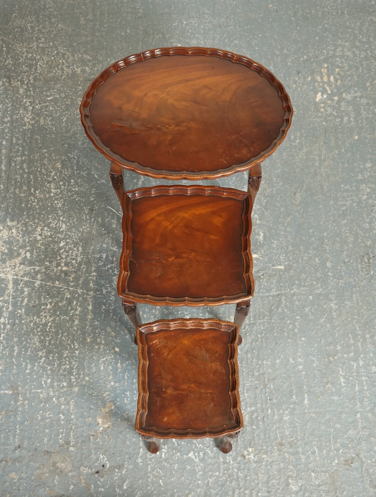 VINTAGE BEVAN FUNNEL NEST OF TABLES WITH PIE CRUST TOP J1
