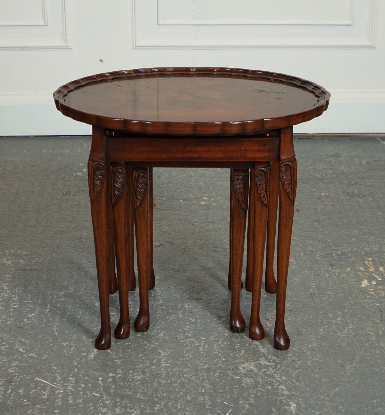 VINTAGE BEVAN FUNNEL NEST OF TABLES WITH PIE CRUST TOP J1