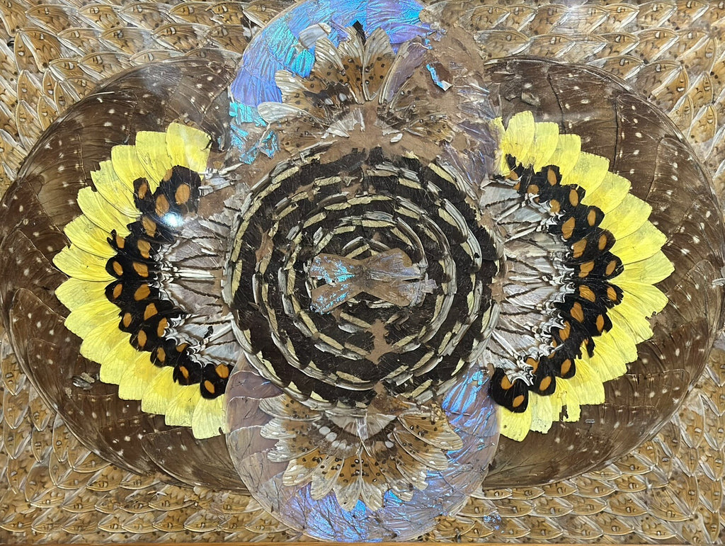 1940'S BRAZILIAN INLAID WOOD TRAY WITH REAL MORPHO BUTTERFLY WINGS