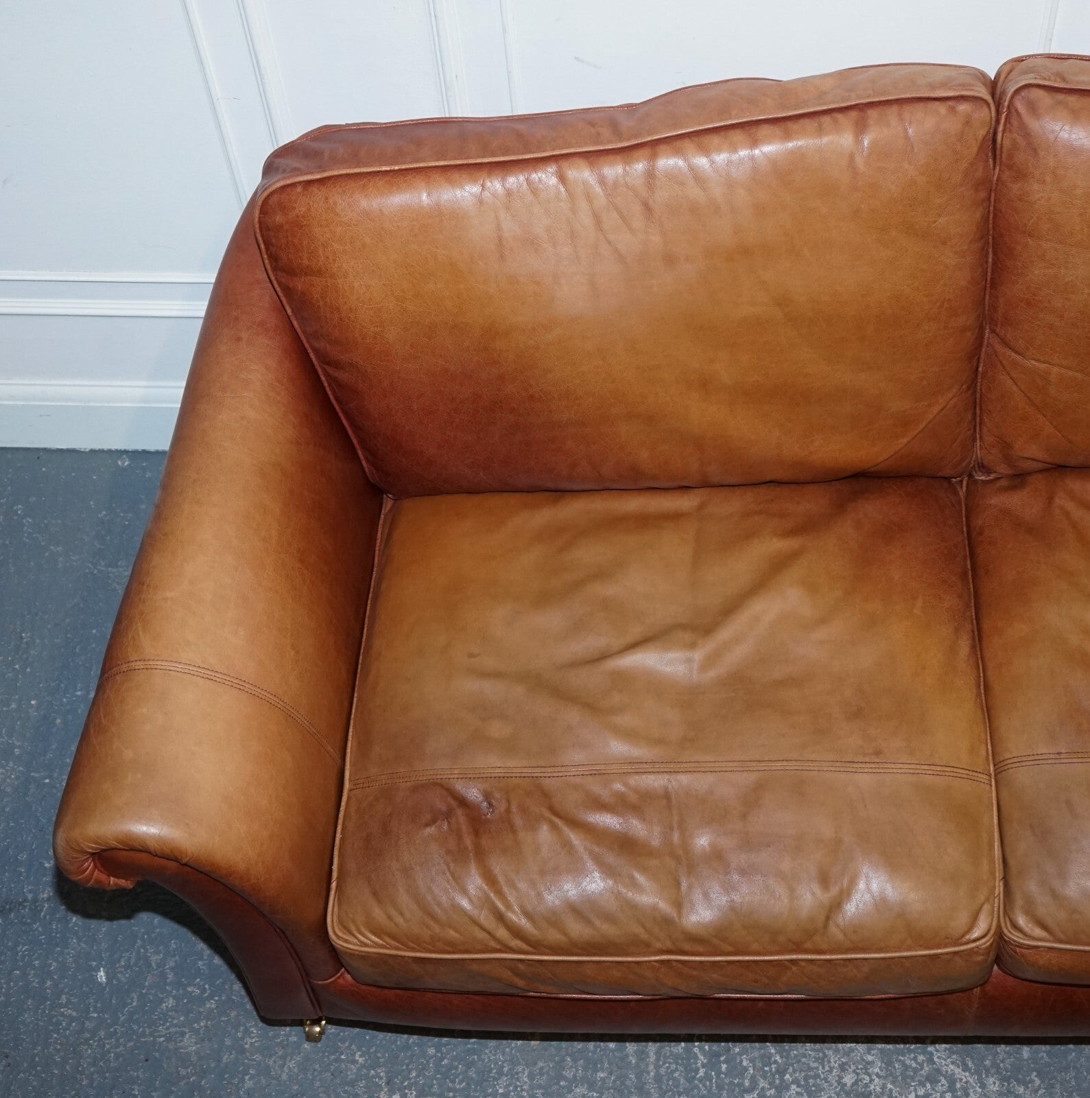 VINTAGE BROWN LEATHER TWO SEATER PARKER KNOLL SOFA