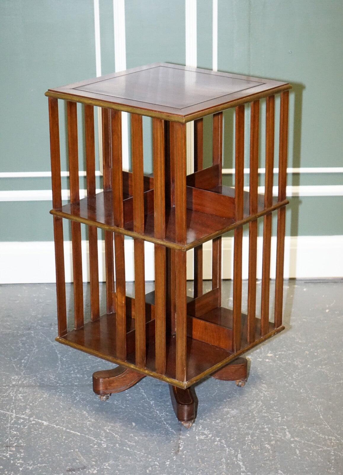 RESTORED FRENCH MILITARY CAMPAIGN BRASS INLAID REVOLVING BOOKCASE