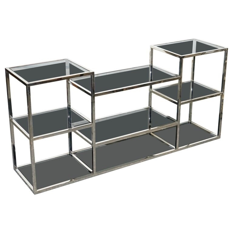 SHOWROOM CASA PADRINO SMOKED GLASS POLiSHED STAINLESS STEEL CONSOLE TABLE