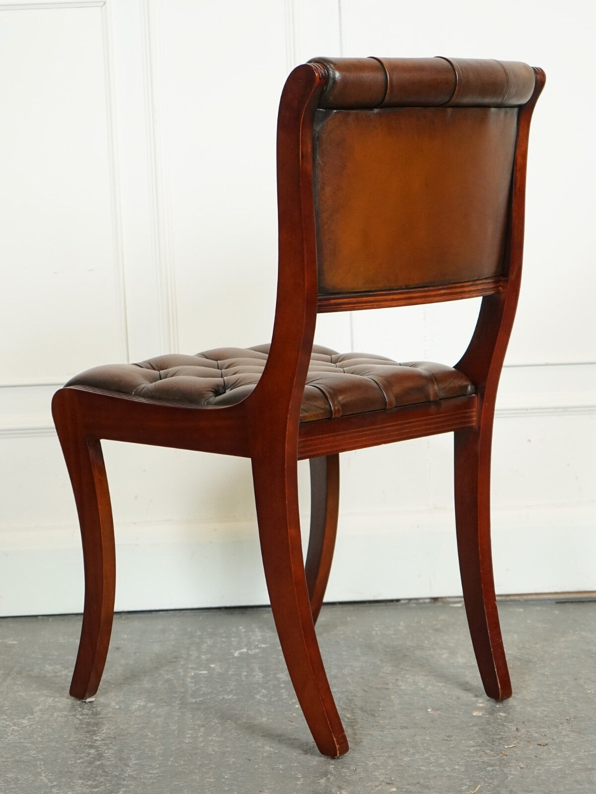SET OF 6 RESTORED CHESTERFIELD LEATHER DINING CHAIRS J1