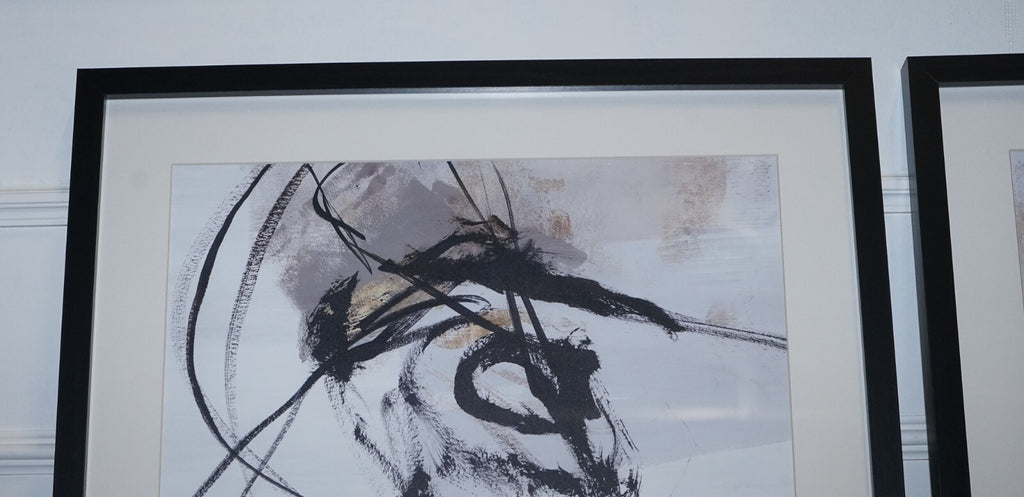 PAIR OF MODERN ART CHARCOAL STYLE WALL PAINTINGS  BLACK FRAME 1/2