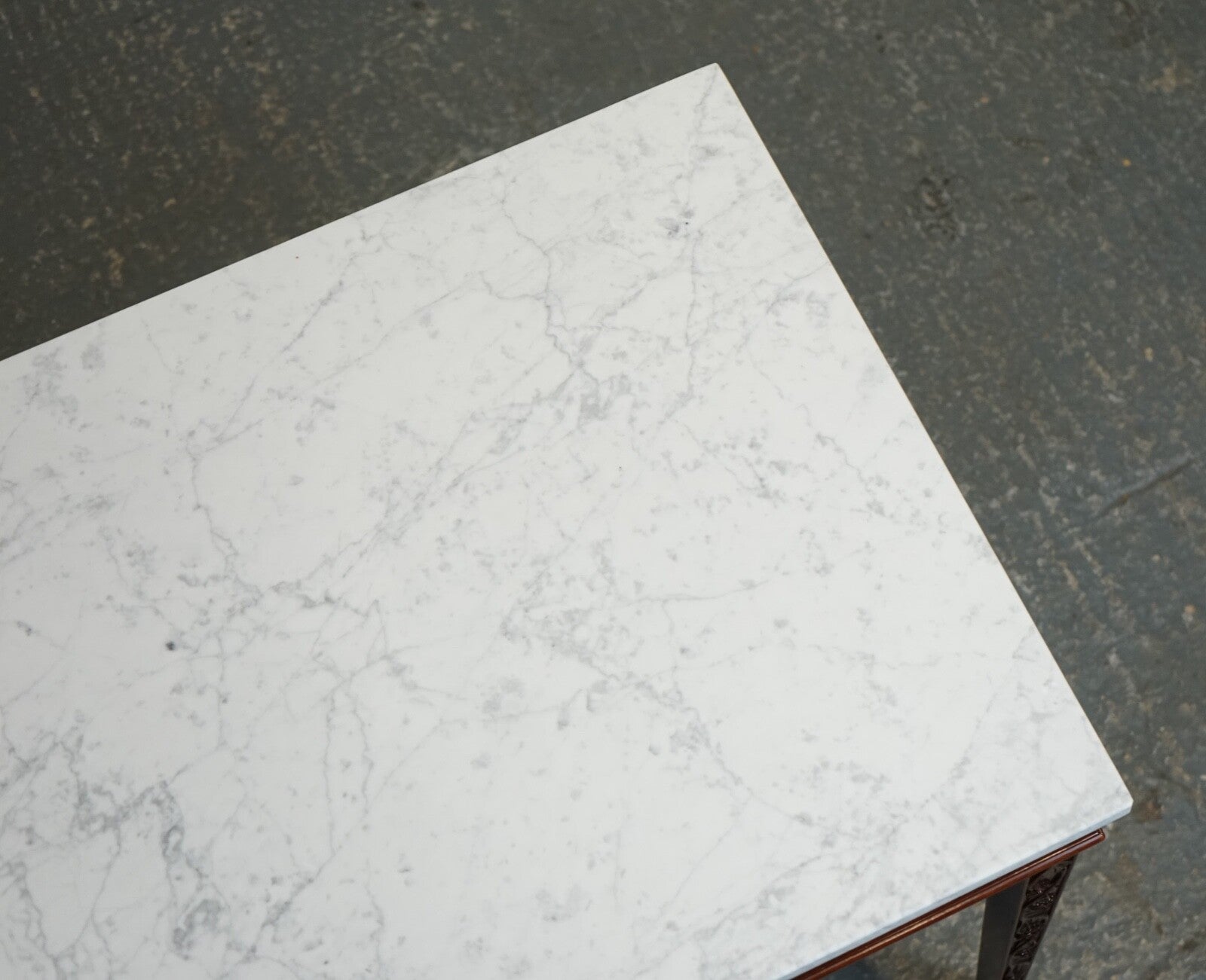 PAIR OF CHIPPENDALE STYLE CONSOLE TABLES WITH NEW WHITE CARRARA MARBLE TOPS