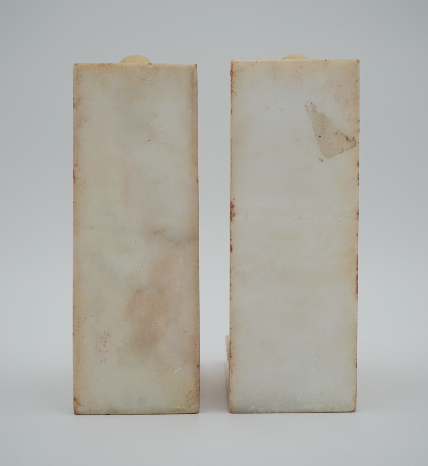 VINTAGE ITALIAN HAND CARVED ALABASTER DECORATIVE BOOK ENDS CIRCA 1960