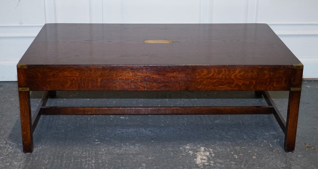 STUNNING MILITARY CAMPAIGN REH KENNEDY COFFEE TABLE WITH THREE DEEP DRAWERS